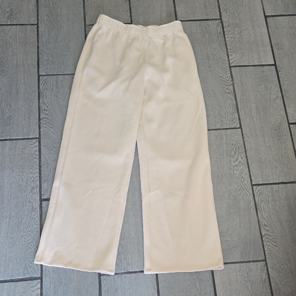 New Sadie & Sage Cream Wide Leg Knit Lounge Pants High Rise Elastic Waist M